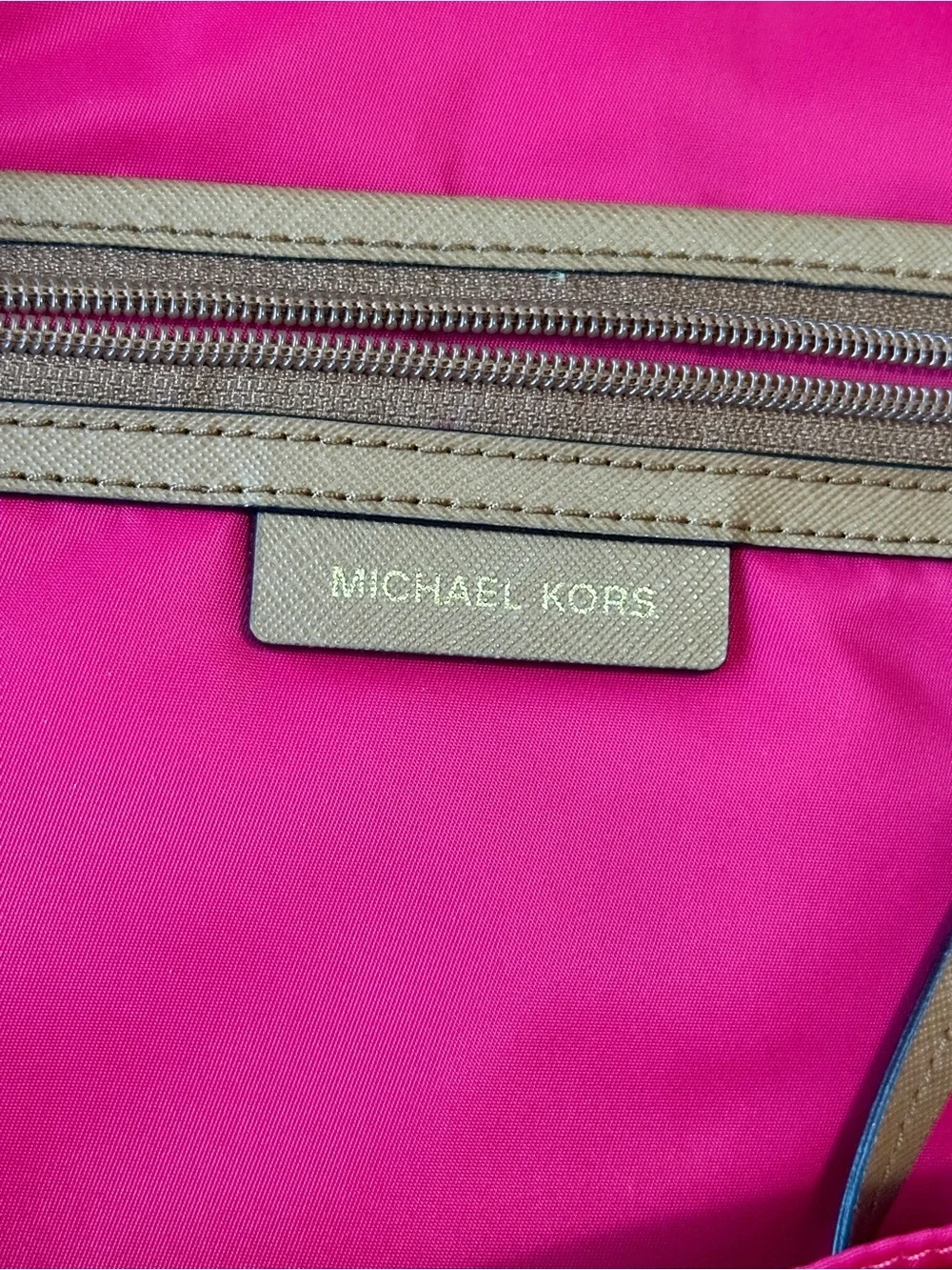 Michael Kors Hot Pink Nylon Backpack with Tan Leather Trim